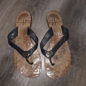 Tory Burch Black and Brown Sandals with Straps and Buckle